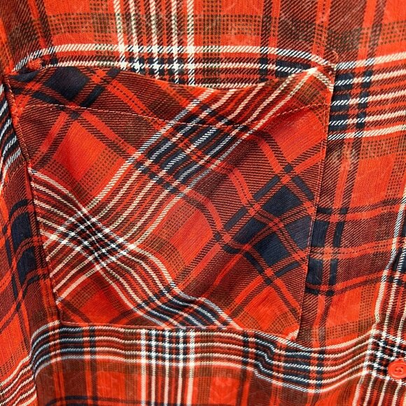 Band of Gypsies Womens Top Small Red Plaid Button Front Long Sleeve Sheer Shirt - Picture 4 of 11
